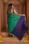 Shubh Lakshmi ~Handloom Pure Mysore Silk Crepe Saree  in Royal Green and Blue (Silk Mark Certified)