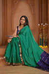 Shubh Lakshmi ~Handloom Pure Mysore Silk Crepe Saree  in Royal Green and Blue (Silk Mark Certified)
