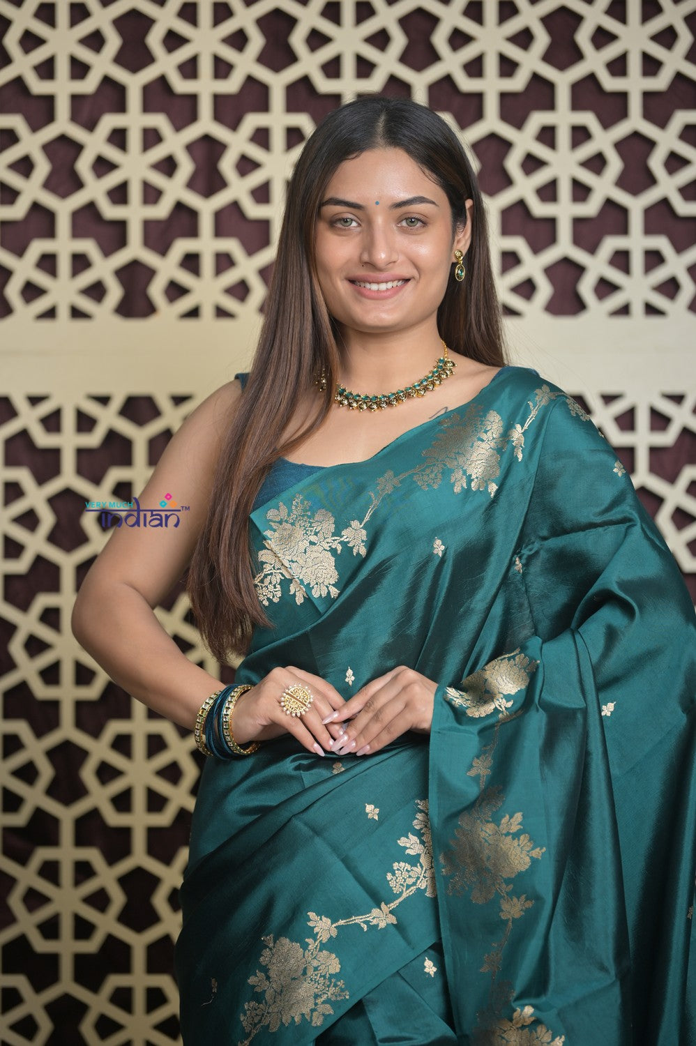 Shubh Lakshmi 2.0 ~ Handloom High Quality Pure Katan Silk Saree in Teal Blue and Gold (Silk Mark Certified)