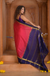 Shubh Lakshmi ~ Handloom Pure Mysore Silk Crepe in Red and Royal Blue (Silk Mark Certified)