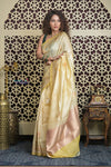Shubh Lakshmi 2.0 ~ Handloom Pure Katan Silk Saree in Light Yellow (Silk Mark Certified)