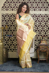 Shubh Lakshmi 2.0 ~ Handloom Pure Katan Silk Saree in Light Yellow (Silk Mark Certified)
