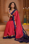 Shubh Lakshmi ~ Handloom Pure Mysore Silk Crepe in Red and Royal Blue (Silk Mark Certified)