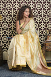 Shubh Lakshmi 2.0 ~ Handloom Pure Katan Silk Saree in Light Yellow (Silk Mark Certified)
