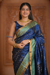 Shubh Lakshmi ~ Handloom High Quality Pure Soft Silk Saree in Dark Blue and Green (Silk Mark Certified)