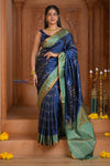 Shubh Lakshmi ~ Handloom High Quality Pure Soft Silk Saree in Dark Blue and Green (Silk Mark Certified)