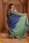 Shubh Lakshmi ~ Handloom High Quality Pure Soft Silk Saree in Dark Blue and Green (Silk Mark Certified)