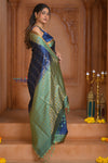 Shubh Lakshmi ~ Handloom High Quality Pure Soft Silk Saree in Dark Blue and Green (Silk Mark Certified)