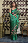 Shubh Lakshmi 2.0 ~ Handloom Pure Silk Kora Saree with Embroidery in Fine Green (Silk Mark Certified)