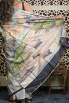 Shubh Lakshmi 2.0~ Handloom Tussar Silk Saree with Handpainted Sea Side Pallu in Grass Green