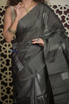 Shubh Lakshmi 2.0 ~ Handloom High Quality Pure Soft Silk Saree in Taupe and Silver (Silk Mark Certified)