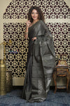 Shubh Lakshmi 2.0 ~ Handloom High Quality Pure Soft Silk Saree in Taupe and Silver (Silk Mark Certified)