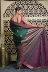 Shubh Lakshmi 2.0 ~ Handloom High Quality Pure Chiniya Silk Saree in Forest Green and Pink (Silk Mark Certified)