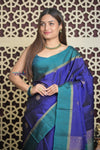 Shubh Lakshmi 2.0 ~ Handloom High Quality Pure Soft Silk Saree in Marine Blue and Green (Silk Mark Certified)