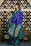 Shubh Lakshmi 2.0 ~ Handloom High Quality Pure Soft Silk Saree in Marine Blue and Green (Silk Mark Certified)