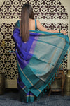 Shubh Lakshmi 2.0 ~ Handloom High Quality Pure Soft Silk Saree in Marine Blue and Green (Silk Mark Certified)