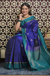 Shubh Lakshmi 2.0 ~ Handloom High Quality Pure Soft Silk Saree in Marine Blue and Green (Silk Mark Certified)
