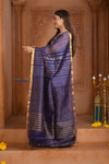 Shubh Lakshmi ~ Handloom Cotton Silk Saree in Dark Blue and Gold