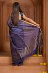 Shubh Lakshmi ~ Handloom Cotton Silk Saree in Dark Blue and Gold