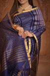 Shubh Lakshmi ~ Handloom Cotton Silk Saree in Dark Blue and Gold