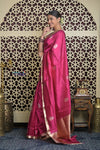 Shubh Lakshmi 2.0 ~ Handloom High Quality Pure Katan Silk Saree in Magenta Pink (Silk Mark Certified)