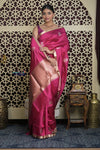 Shubh Lakshmi 2.0 ~ Handloom High Quality Pure Katan Silk Saree in Magenta Pink (Silk Mark Certified)