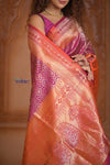 Shubh Lakshmi ~ Handloom High Quality Pure Soft Silk Brocade Saree in Rose Pink and Orange (Silk Mark Certified)