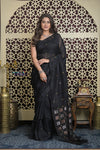 Shubh Lakshmi 2.0 ~ Designer Linen Jamdhani Saree with Handweave in Onyx Black
