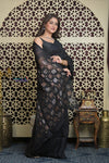 Shubh Lakshmi 2.0 ~ Designer Linen Jamdhani Saree with Handweave in Onyx Black
