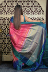 Shubh Lakshmi 2.0 ~ Handloom High Quality Pure Soft Silk Saree in Salient Pink and Blue (Silk Mark Certified)