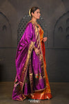 Virasat ~ Handloom Pure Silk Paithani Dupatta with Embroidered Border & Mor Buttis in Violet
