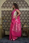 Shubh Lakshmi 2.0 ~ Handloom High Quality Pure Silk Chiffon Saree in Salient Pink (Silk Mark Certified)