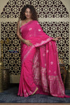 Shubh Lakshmi 2.0 ~ Handloom High Quality Pure Silk Chiffon Saree in Salient Pink (Silk Mark Certified)