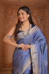 Shubh Lakshmi ~ Handloom High Quality Pure Soft Silk Tissue Saree in Lilac Blue (Silk Mark Certified)