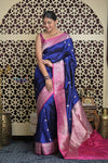 Shubh Lakshmi 2.0 ~ Handloom High Quality Pure Katan Silk Saree in Royal Blue and Salient Pink (Silk Mark Certified)