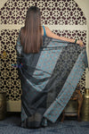 Shubh Lakshmi 2.0 ~ Designer Handloom Pure Soft Silk Saree in Black and Grey