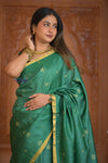 Shubh Lakshmi ~ Handloom Tussar Silk Saree with Digital Print in Dark Green