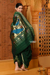 Shubh ~ Authentic Pure Cotton Handloom Nauvari Paithani Saree with Peacock Pallu in Dark Green - verymuchindian.com