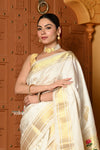 Shubh ~ Authentic Pure Silk Handloom Paithani Saree with Peacock Lotus Pallu in White (Available in Multicolor Peacock) - verymuchindian.com