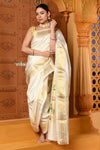 Shubh ~ Authentic Pure Silk Handloom Paithani Saree with Peacock Lotus Pallu in White (Available in Multicolor Peacock) - verymuchindian.com