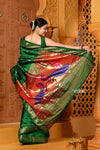 Shubh Chandrakor ~ Handloom Pure Silk Paithani Saree with Traditional Peacock Pallu ~ Royal Green - verymuchindian.com