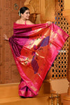 Shubh Chandrakor ~ Handloom Pure Silk Paithani Saree with Traditional Peacock Pallu ~ Royal Mauve - verymuchindian.com