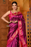 Shubh Chandrakor ~ Handloom Pure Silk Paithani Saree with Traditional Peacock Pallu ~ Royal Mauve - verymuchindian.com