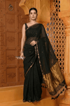 Shubh ~ Designer! High Quality Pure Mul Cotton Handloom Saree - Black - verymuchindian.com