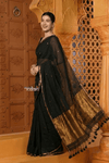 Shubh ~ Designer! High Quality Pure Mul Cotton Handloom Saree - Black - verymuchindian.com