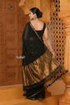 Shubh ~ Designer! High Quality Pure Mul Cotton Handloom Saree - Black - verymuchindian.com