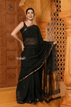Shubh ~ Designer! High Quality Pure Mul Cotton Handloom Saree - Black - verymuchindian.com