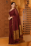 Shubh ~ Designer! High Quality Pure Mul Cotton Handloom Saree - Maroon - verymuchindian.com
