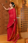 Shubh ~ Designer! High Quality Pure Mul Cotton Handloom Saree - Rich Red - verymuchindian.com