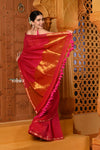 Shubh ~ Designer! High Quality Pure Mul Cotton Handloom Saree - Rich Red - verymuchindian.com